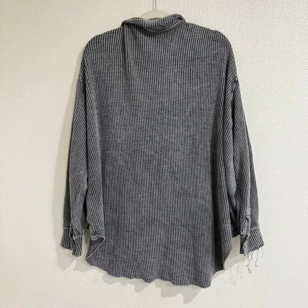 Free People One Scout Jacket Oversized Thermal Sweater Shirt Grey Black Size XS